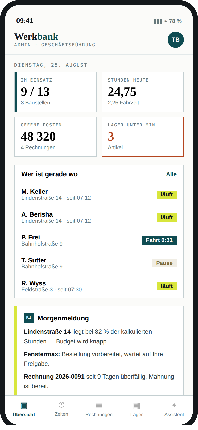 Admin-Ansicht am Handy