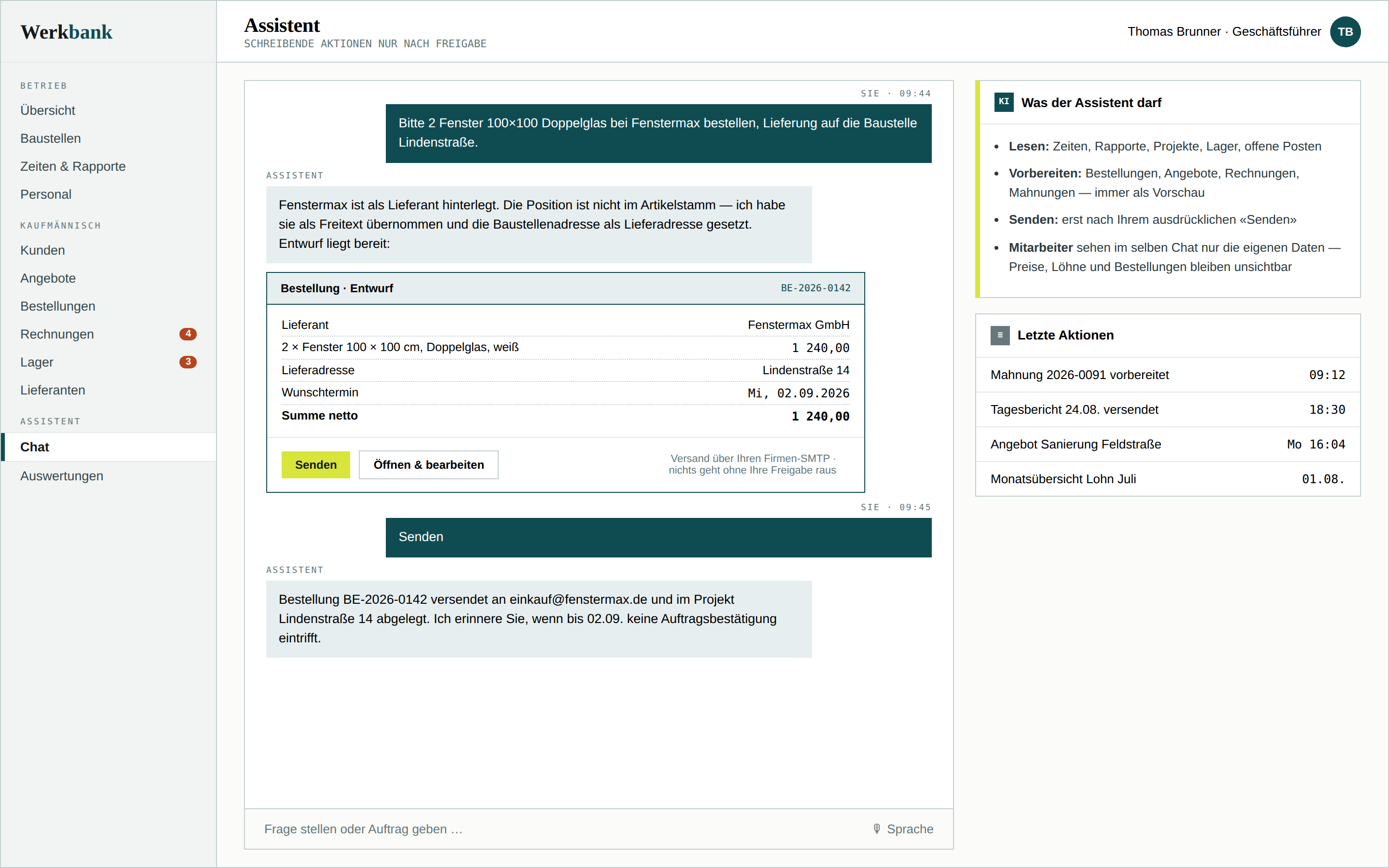 KI-Assistent mit Bestell-Vorschau
